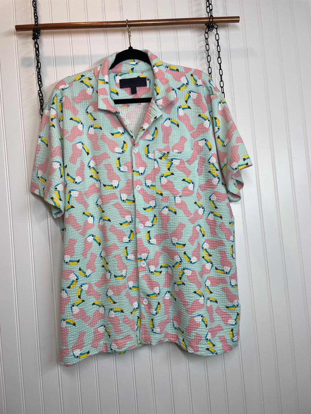 Five Points Industries Mens Blue & Pink Tuscan Bird Button Up Shirt Size XL